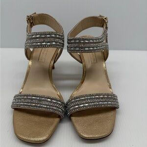 ANTONIO MELANI Gold and Silver Rhinestone Heeled Sandals Size 6